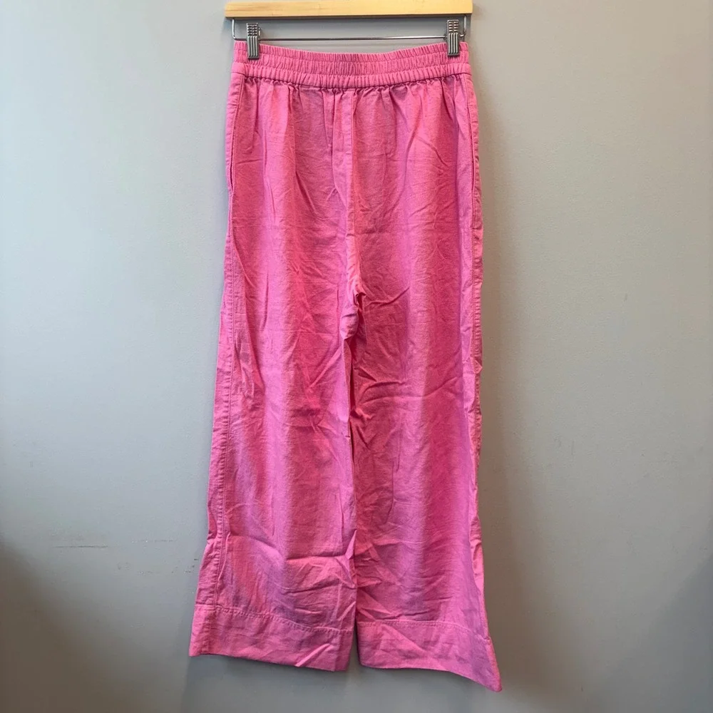 Zara Pink Linen Blend Wide Leg High Rise Elastic Waist Trousers Pants medium
